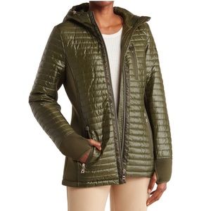 NWT Michael Kors Olive Mixed Media Puffer Coat